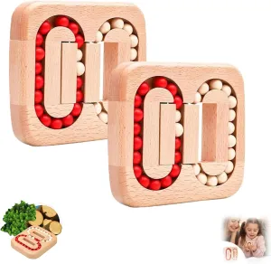 Rotating Magic Bean Fingertip Toy Wood Puzzles, Wooden Spinning Magic Cube Toys, Funny Bean Brain Teaser Sensory Puzzles, Interactive Rotating Puzzles Cube for Adults (2PCS,Wooden Beads)