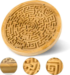 Round Wooden Labyrinth Board Game with 2 Metal Balls Fun Wooden Maze Games for Kids Develop Hand-Eye Coordination and Gifts for Education and Exercises Brain Thinking