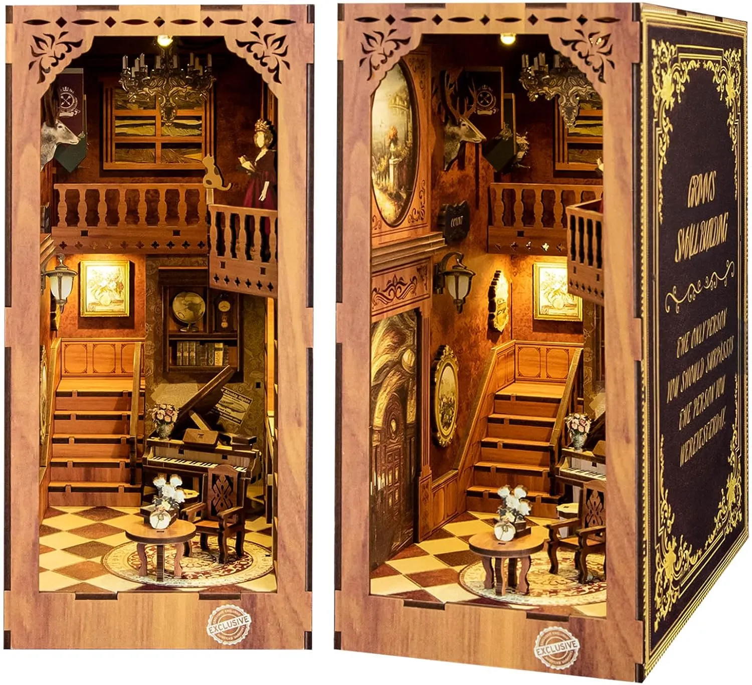 Roycevon DIY Book Nook Kit for Adults, 3D Wooden Miniature Puzzle Booknook Model, Fantasy Scene Bookshelf iniature, Wood Craft Library Building Bookends Insert Decor