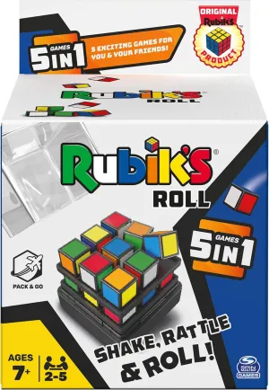 Rubik's Roll, 5-in-1 Dice Games Pack & Go Travel Size Multiplayer Colorful Road Trip Board Game, for Kids & Adults Ages 7 and up