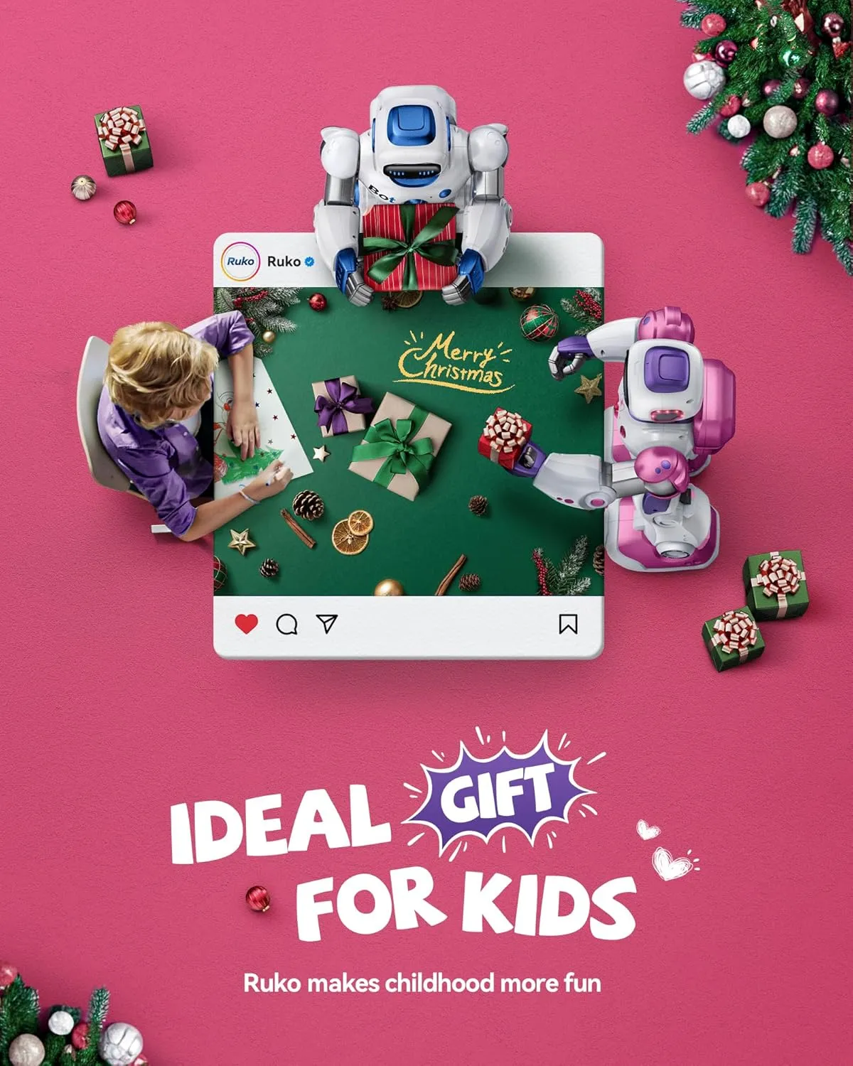 Ruko 1088 Smart Robot Toys for Kids, Large STEM Programmable Interactive RC Robot with Voice Control, App Control, Gifts for Boys & Girls Age 4 5 6 7 8 9, Pink