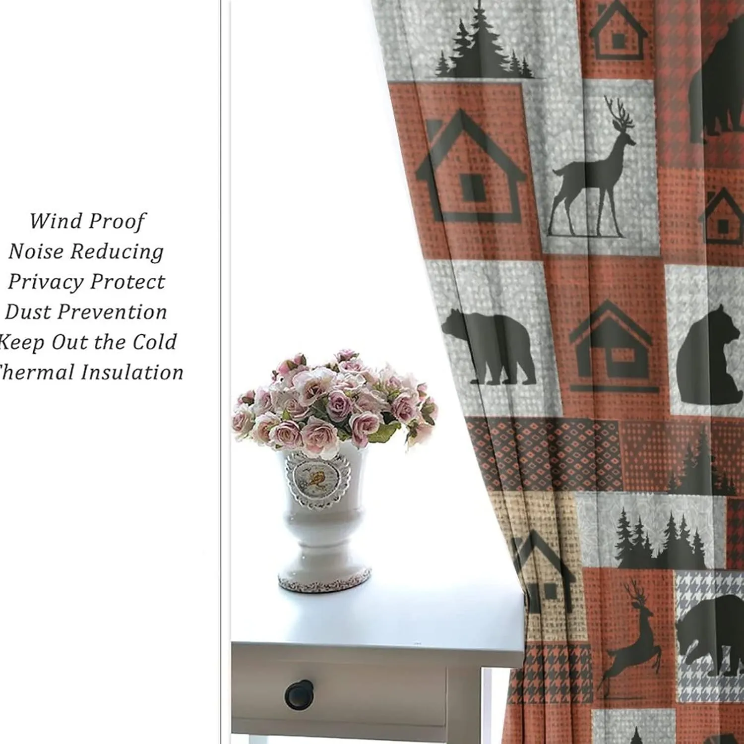 Rustic Deer Ultra Soft Premier Blackout Curtains,Vintage Country Farmhouse Bear Cabin ForestThermal Insulated Bedroom Noise Reducing Patio Door Grommet Top,2 Panels 45L x 21W