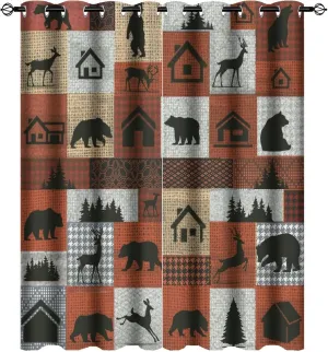 Rustic Deer Ultra Soft Premier Blackout Curtains,Vintage Country Farmhouse Bear Cabin ForestThermal Insulated Bedroom Noise Reducing Patio Door Grommet Top,2 Panels 45L x 21W