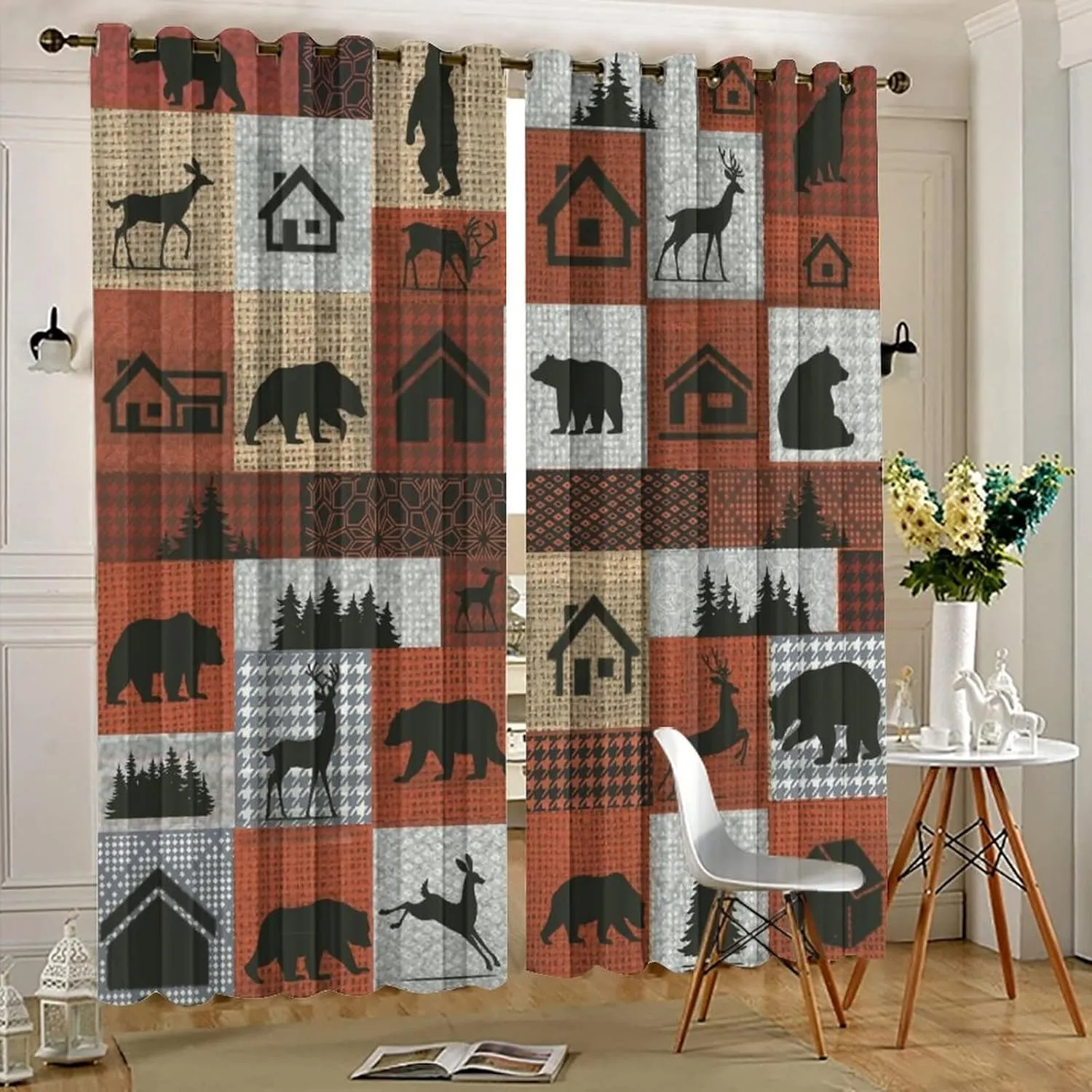Rustic Deer Ultra Soft Premier Blackout Curtains,Vintage Country Farmhouse Bear Cabin ForestThermal Insulated Bedroom Noise Reducing Patio Door Grommet Top,2 Panels 45L x 21W