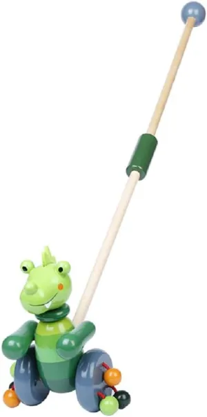 RUYU Perky Crocodile Wooden Push-n-Pull Activity Walking Toy with Colorful Rolling Beads for Toddlers and Babies Girl or Boy, Indoor & Outdoor Activity for Kids