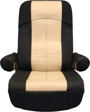 RV Designer GripFit  Motorhome Seat Covers 2-Pack - Premium 100% PVC Leatherette –Class-A RV - Pet-Friendly, Easy-to-Clean, Durable, Fire Retardant - Side Pockets – Black and Tan