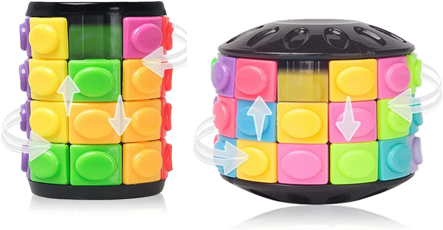 R.Y.TOYS Fidget Toy,Magic Cube Puzzle,Brain Teasers for Adults,Cylinder Rotate&Slide Logic Restless Hand Game,Trick Puzzle,Gift for Kids Child(8 Colors x 4 Layers 12 Colors x 3 Layers)