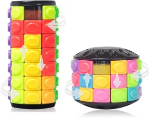 R.Y.TOYS Fidget Toy,Magic Cube Puzzle,Brain Teasers for Adults,Cylinder Rotate&Slide Logic Restless Hand Game,Trick Puzzle,Gift for Kids Child(8 Colors x 7 Layers 12 Colors x 3 Layers)