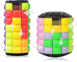 R.Y.TOYS Fidget Toy,Magic Cube Puzzle,Brain Teasers for Adults,Cylinder Rotate&Slide Logic Restless Hand Game,Trick Puzzle,Gift for Kids Child(8 Colors x 7 Layers 12 Colors x 5 Layers)