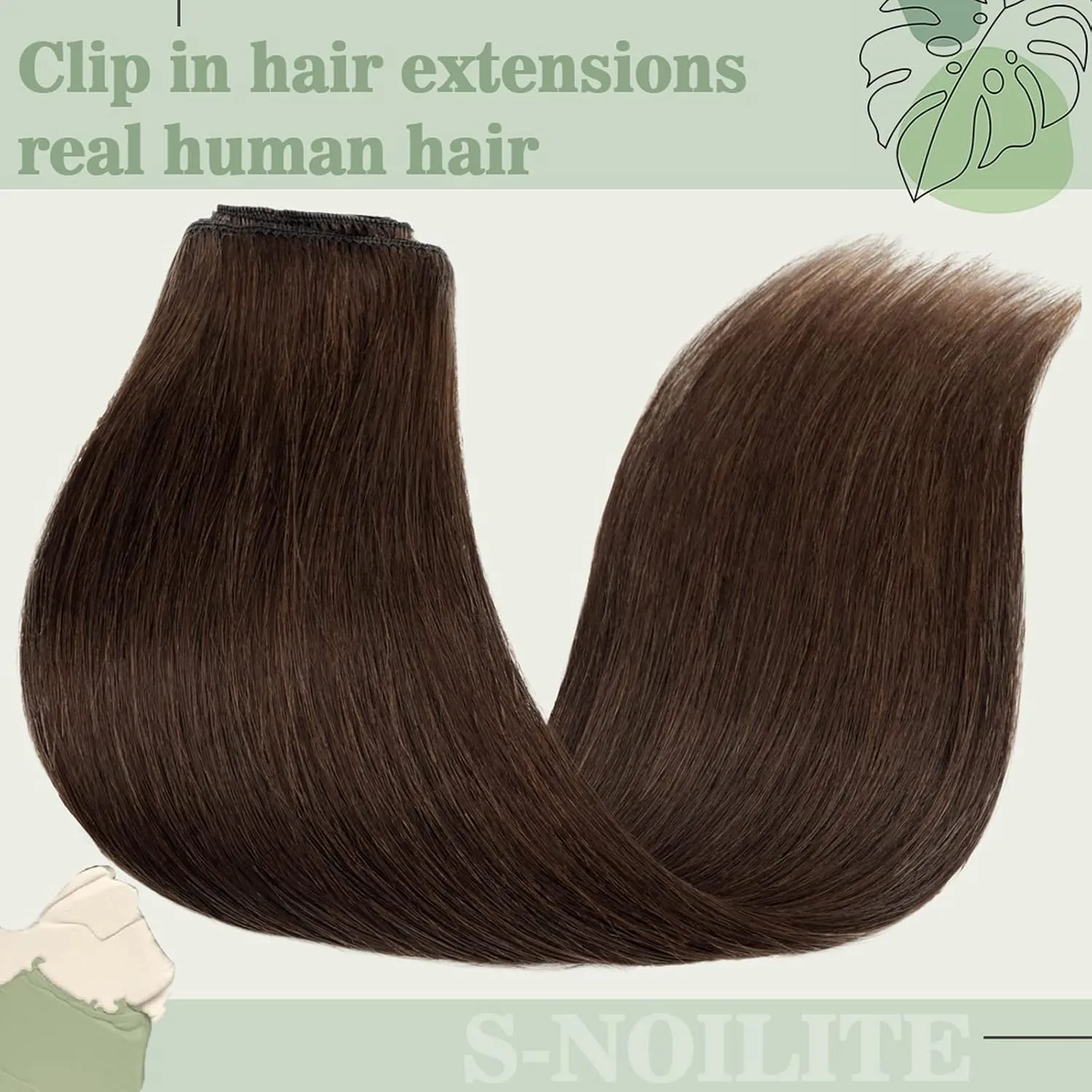 S-noilite Clip in Human Hair Extensions Full Head 8 Pieces/Set Long Straight Silky Soft Clip on Hair (18"-100g #4 Medium Brown)