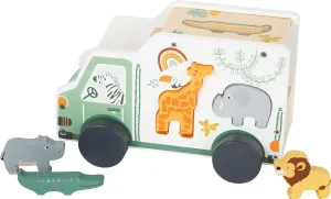 Safari Truck Shape Sorter by Small Foot – 2-in-1 Wooden Car & Puzzle - 6 Piece Sorting Game with Jungle Animals – Playset Teaches Concentration & Motor Skills – Ages 12  Months