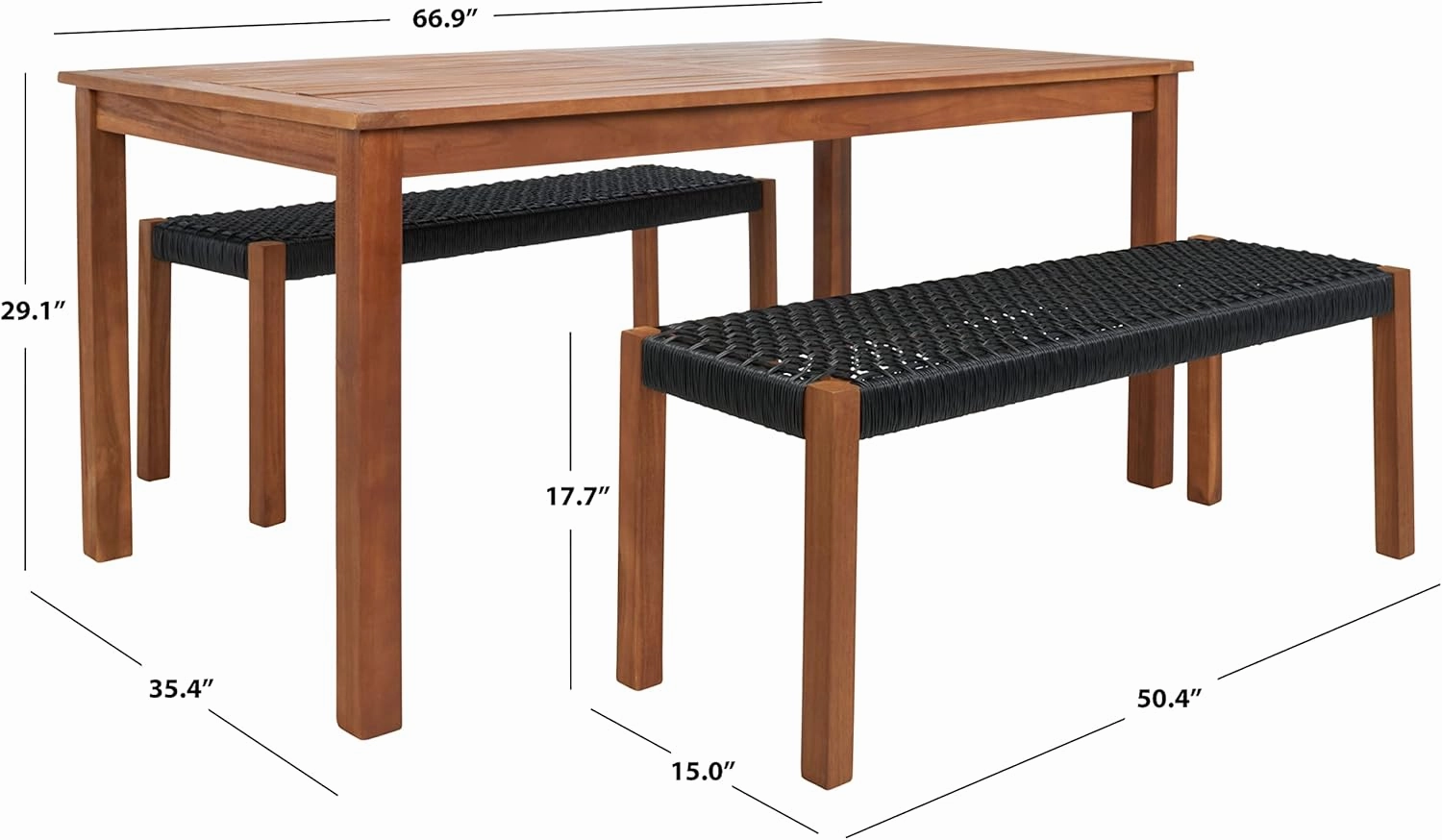 SAFAVIEH Outdoor Collection Aquina Natural/Black 3-Piece Bench Dining Set