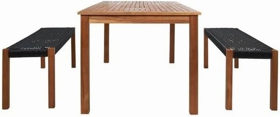 SAFAVIEH Outdoor Collection Aquina Natural/Black 3-Piece Bench Dining Set