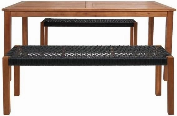 SAFAVIEH Outdoor Collection Aquina Natural/Black 3-Piece Bench Dining Set