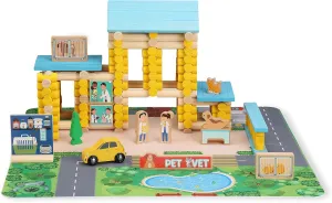 SainSmart Jr. Wooden Logs Set - 229 PCS Classic Building Toy for Kids, Pet Vet Log Kits Compatible with Lincoln Logs, Ages 3 
