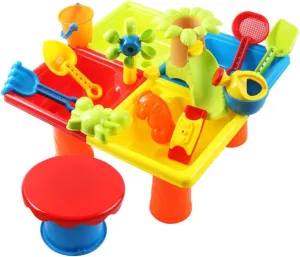 Sand Water Table - Toddlers Summer Shower Beach Sandbox Toys, Colorful Kids Sensory Exploration Sand Water Splash Table for Boys Girls Backyard Activity, Children Birthday Gift
