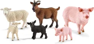 Schleich Farm World Farm Animal Toys for Toddlers & Kids Ages 3 , 6-Piece Mom and Baby Toy Farm Animal Set Pig, Piglet, Goat, Goat Kid, Lamb and Sheep Figurine Farm Set, 77584