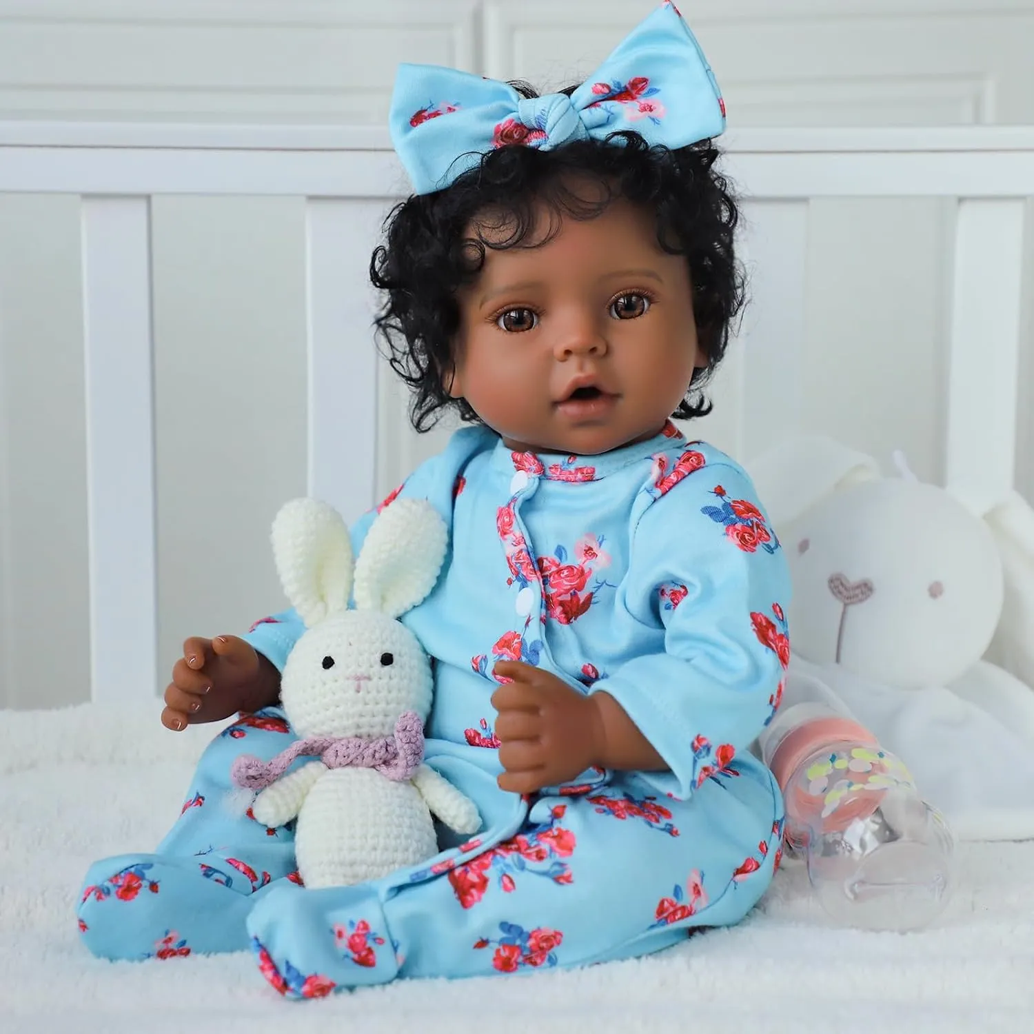 SCOM Lifelike Reborn Black Girl - 20 Inch African American Newborn Baby Girl, Real Life Baby Dolls with Weighted Soft Cloth Body for Kids Age 3  