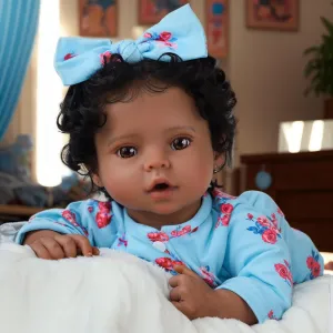 SCOM Lifelike Reborn Black Girl - 20 Inch African American Newborn Baby Girl, Real Life Baby Dolls with Weighted Soft Cloth Body for Kids Age 3  