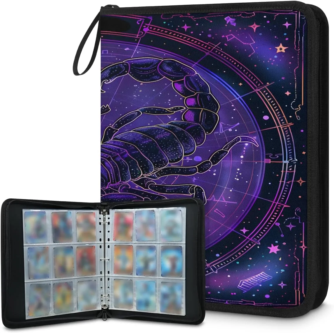 Scorpio 3 Ring Trading Zipper Binder Strap, Trading Card Binder 9 Pocket, 900 Pockets Card Holder with 50 Removable Sleeves for Game Cards