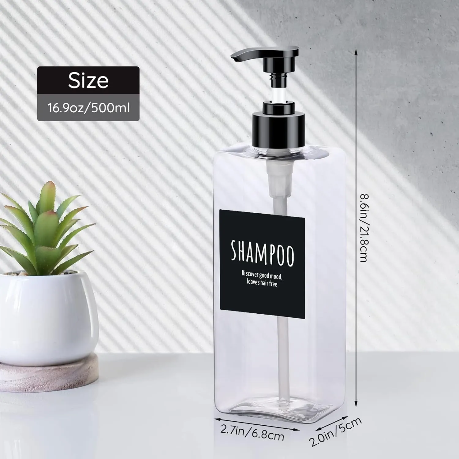Segbeauty Shampoo Bottles, 3pcs 16.9oz Empty Refillable Pump Dispenser with Labels, 500ml Plastic Reusable Press Lotion Containers for Bathroom Hotel Liquid Soap Body Wash Hand Soap Conditioner Clear