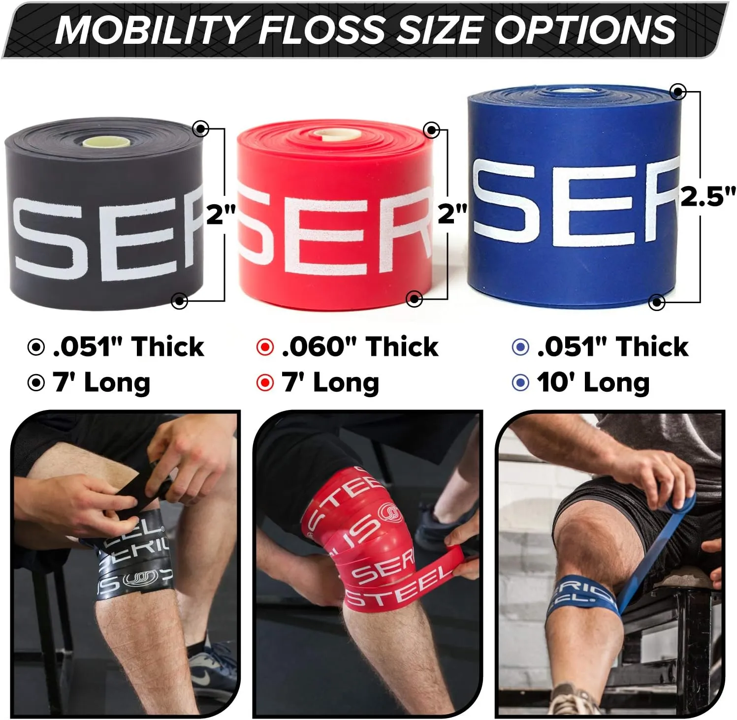 Serious Steel Mobility & Recovery (Floss) Bands |Compression Band | Tack & Flossing Band (7' L x 2" W)