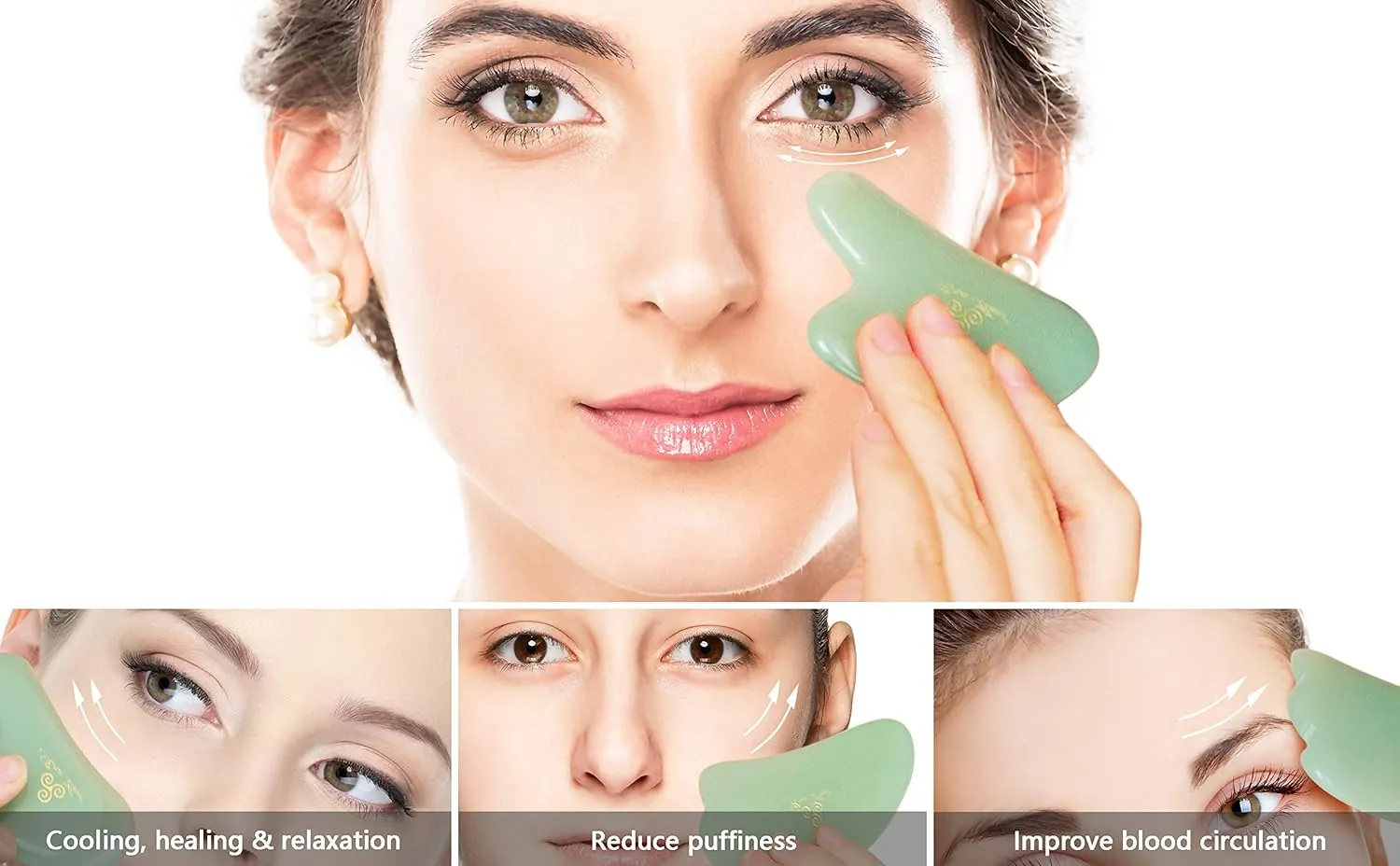 Set of 2 Gua Sha Facial Massagers of Jade Stone, Excellent Massage and Skincare Tool