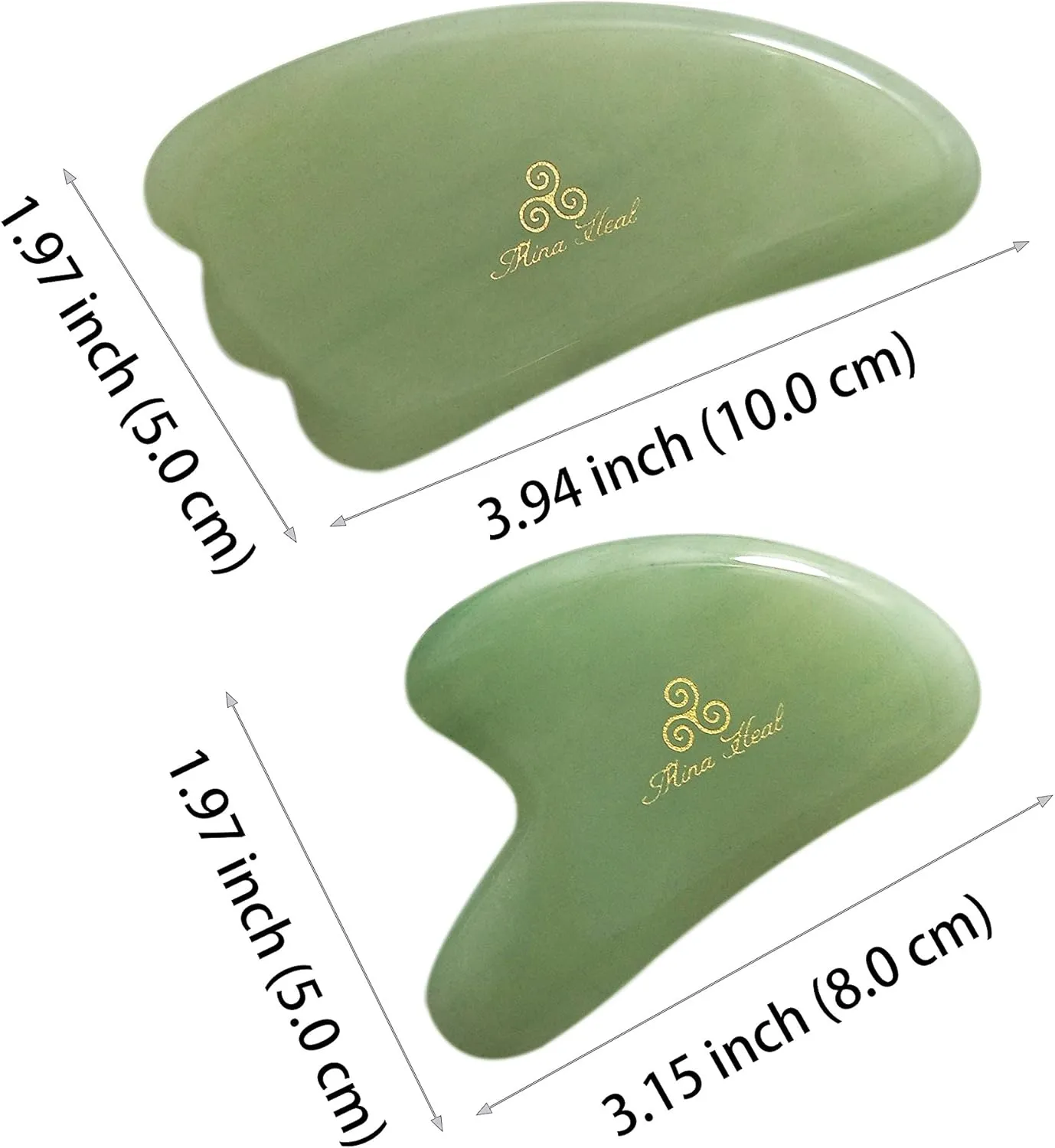 Set of 2 Gua Sha Facial Massagers of Jade Stone, Excellent Massage and Skincare Tool