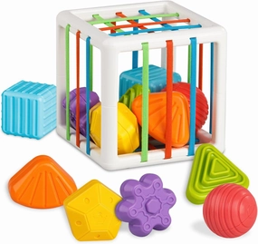 Shape Sorter Baby Toys 12-18 Months, Montessori Learning, Developmental Toys, Cube Bin & 6 Sensory Shape Blocks, Fine Motor Skills, Birthday Gifts Toddler Boy Girl Age 1 2 3（6 Pieces）