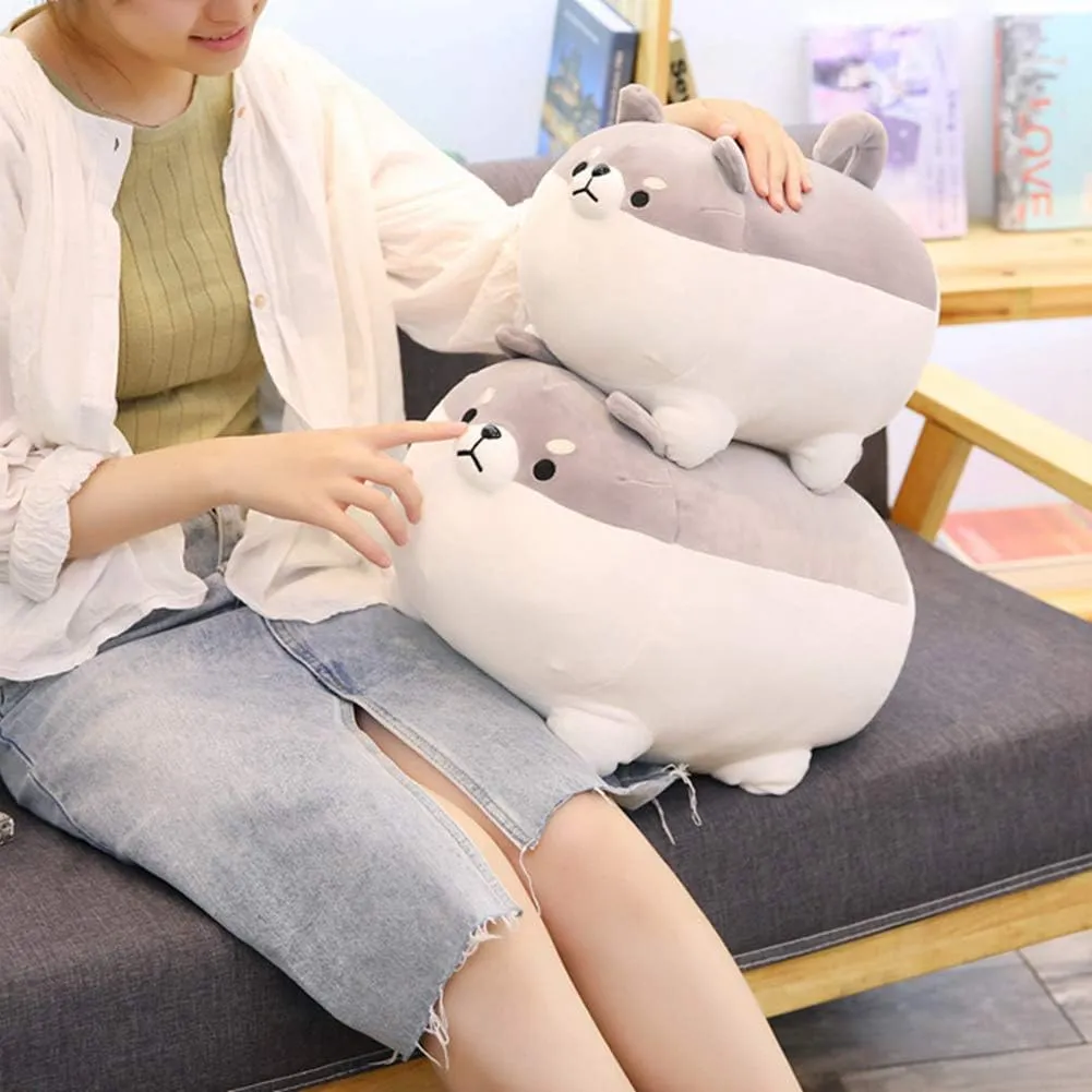 Shiba Inu Dog Plush Pillow,Cute Corgi Stuffed Animal Toy Doll Gifts for Valentine,Christmas (Gray, 15.7 inch)