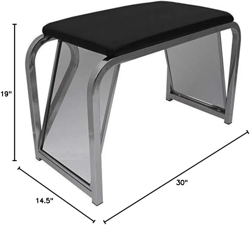 SHOE FITTING BENCH Chrome/Black Padded Seat/2 Mirrors
