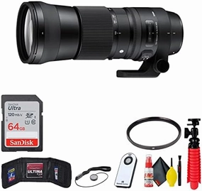 Sigma 150-600mm f/5-6.3 DG OS HSM Contemporary Lens for Canon EF   64GB Sandisk Ultra SD Card (Deluxe Bundle) with Accessories