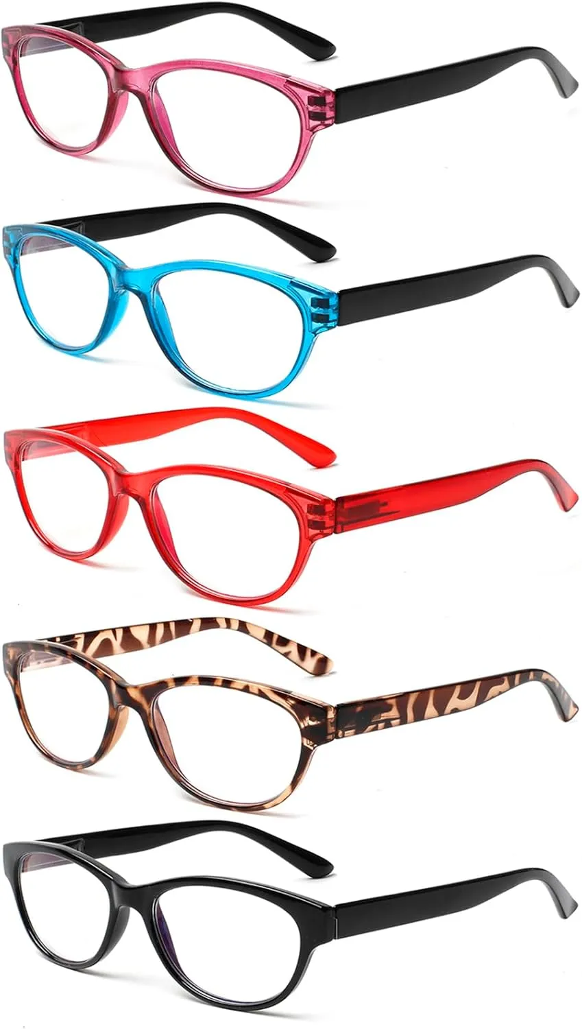 SIGVAN Ladies Cat Eye Reading Glasses 5 Pairs Blue Light Blocking Spring Hinge Fashion Pattern Print Readers for Women