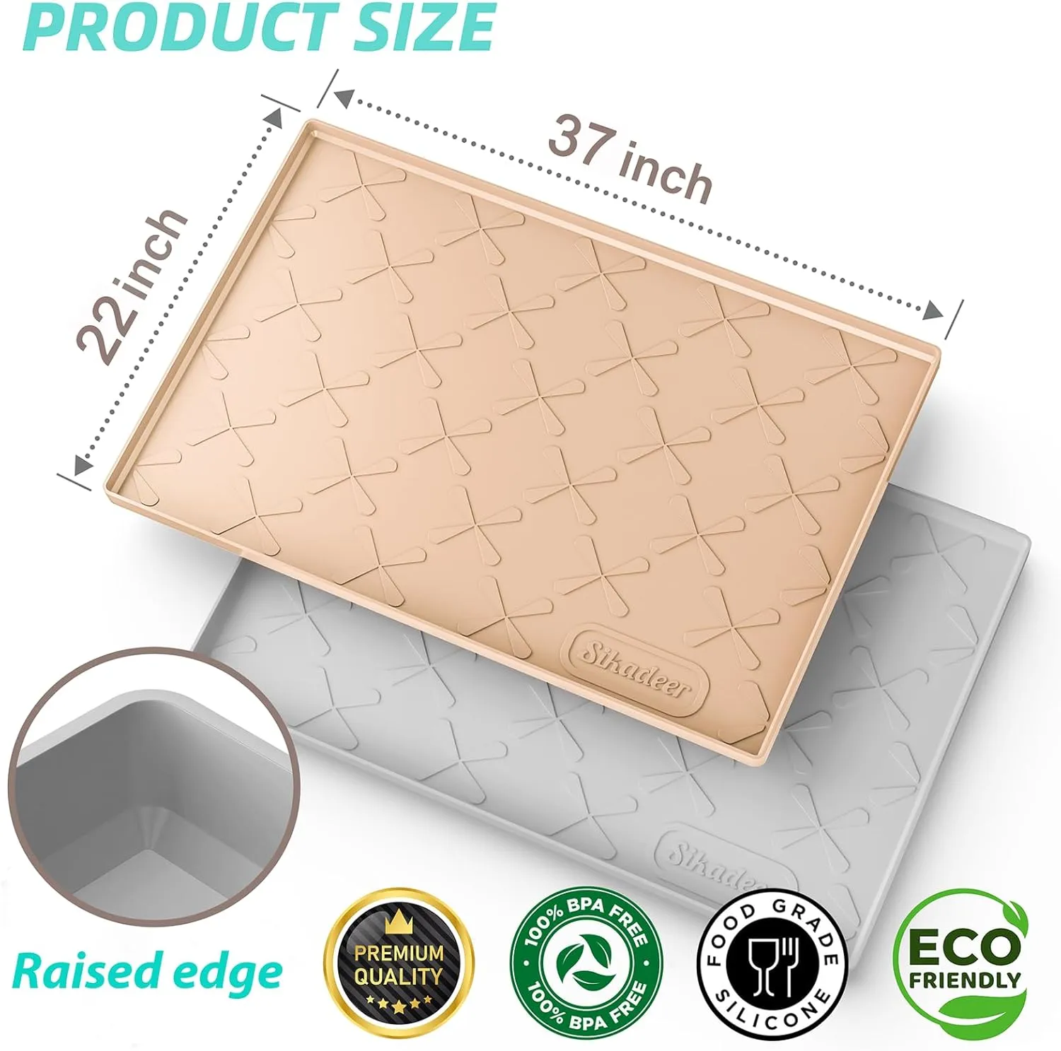 SIKADEER 37" x 22" Under Sink Mat Waterproof, Silicone Mat Kitchen Drawer Shelf and Cabinet Liner, Sink Protector for Kitchen Organizers and Storage, Boot Tray Pet Food Mat
