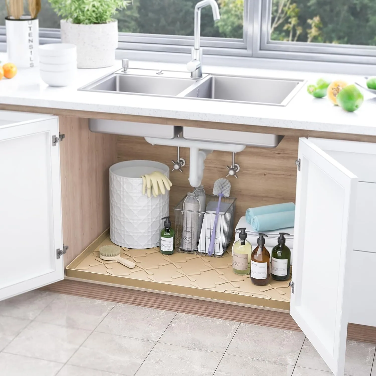 SIKADEER 37" x 22" Under Sink Mat Waterproof, Silicone Mat Kitchen Drawer Shelf and Cabinet Liner, Sink Protector for Kitchen Organizers and Storage, Boot Tray Pet Food Mat