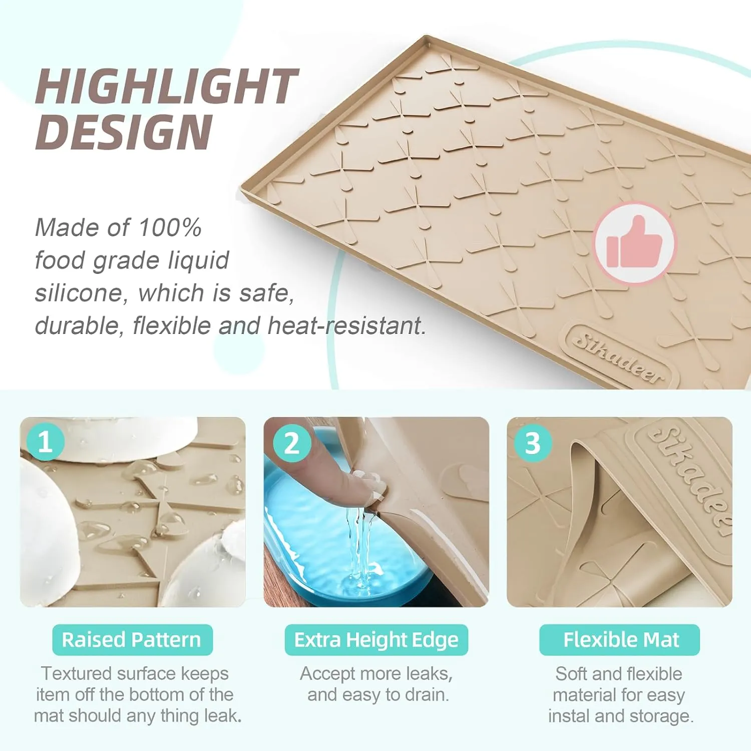 SIKADEER 37" x 22" Under Sink Mat Waterproof, Silicone Mat Kitchen Drawer Shelf and Cabinet Liner, Sink Protector for Kitchen Organizers and Storage, Boot Tray Pet Food Mat