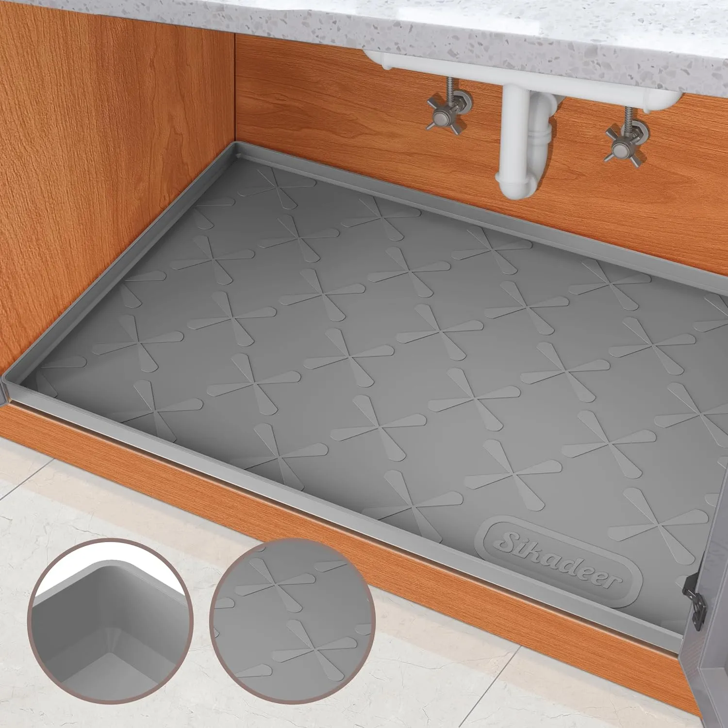 SIKADEER Under Sink Mat for Bathroom Waterproof, 19" x 19" Silicone Under Sink Liner Bathroom Cabinet Shelf Protector, Fits 21inch Standard Kitchen Bathroom Cabinet Mat Under Sink Organizer Drip Tray
