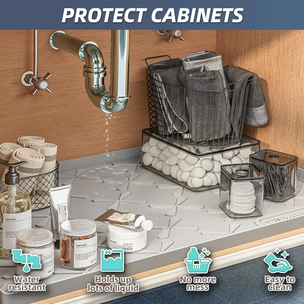 SIKADEER Under Sink Mat for Bathroom Waterproof, 19" x 19" Silicone Under Sink Liner Bathroom Cabinet Shelf Protector, Fits 21inch Standard Kitchen Bathroom Cabinet Mat Under Sink Organizer Drip Tray