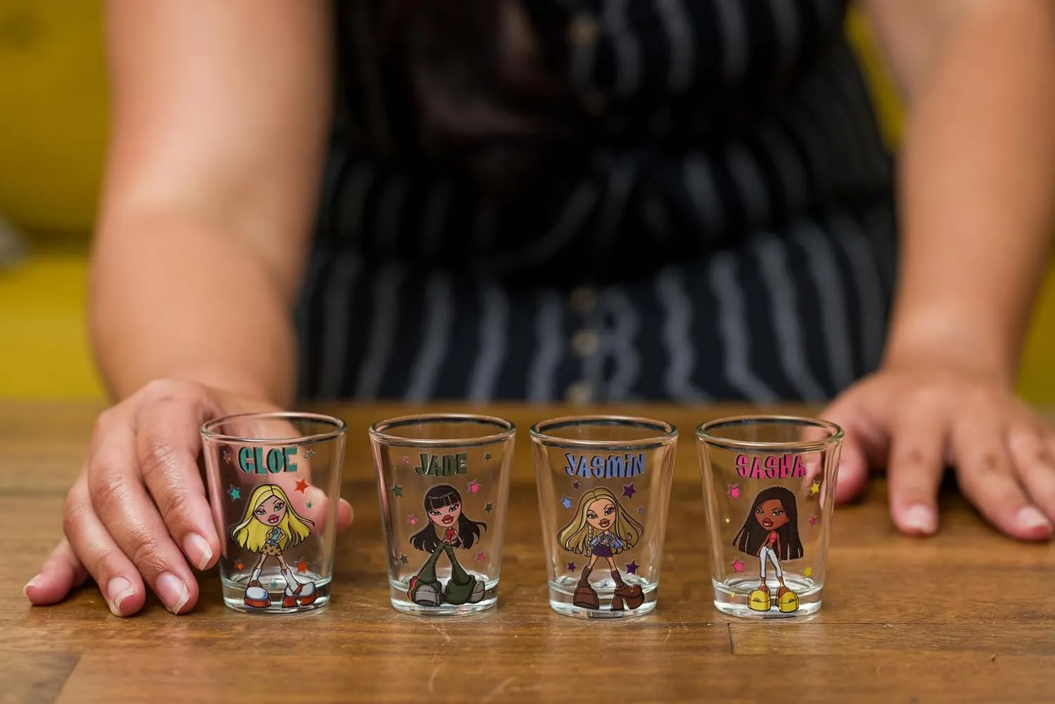 Silver Buffalo Bratz Dolls Fashionista Stars Featuring Jade, Yasmin, Cloe, and Sasha 4 Pack Mini Glasses, 1.5 Ounces