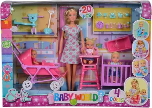 Simba Toys Steffi Love Baby World Set - Kindergarten Teacher Steffi Doll with Baby, Cot, Stroller, High Chair, and Bathtub, Ages 3 