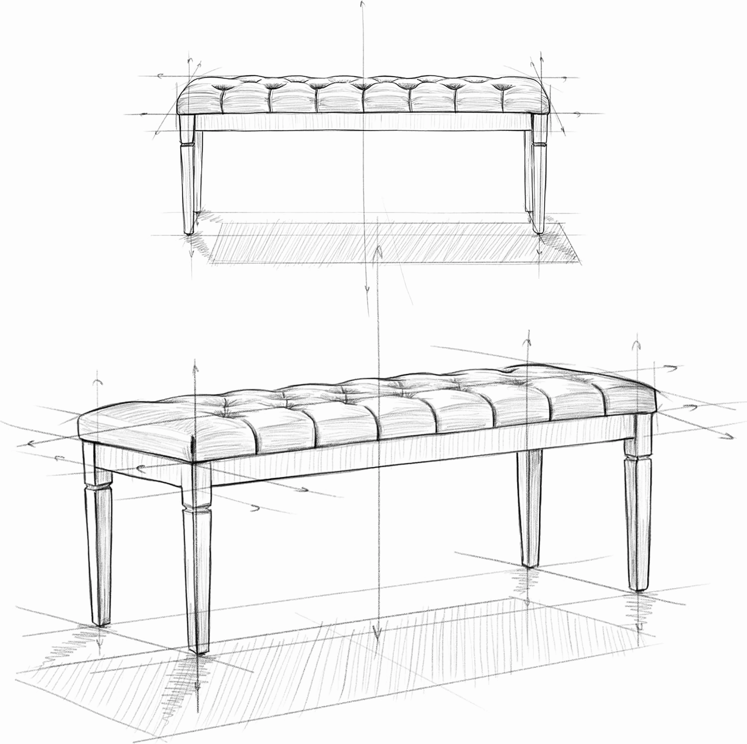 SIMPLIHOME Waverly 48 inch Wide Traditional Rectangle Tufted Ottoman Bench in Slate Grey Vegan Faux Leather, Assembled, For the Living Room and Bedroom