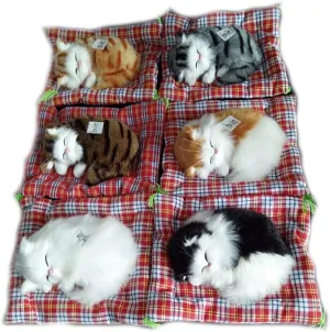 Simulation Lovely Cat Make Sounds Doll Cute Sleeping Plush Cats on Mat Stuffed Decorations Great Gift