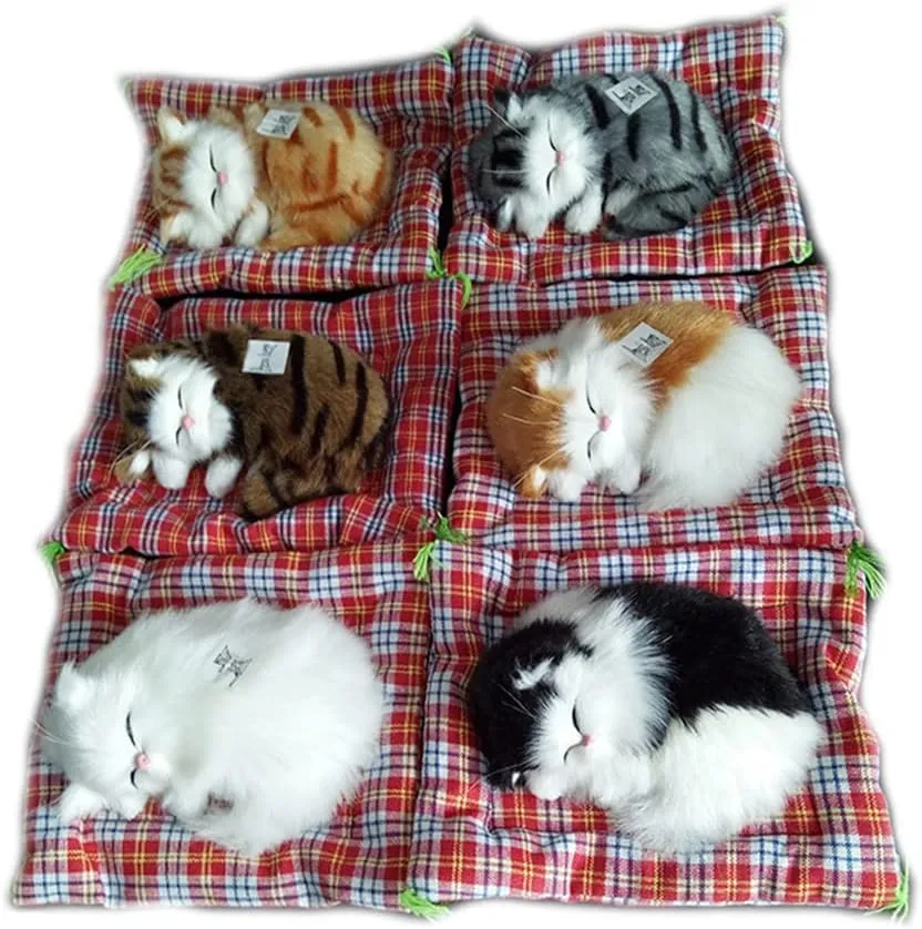 Simulation Lovely Cat Make Sounds Doll Cute Sleeping Plush Cats on Mat Stuffed Decorations Great Gift