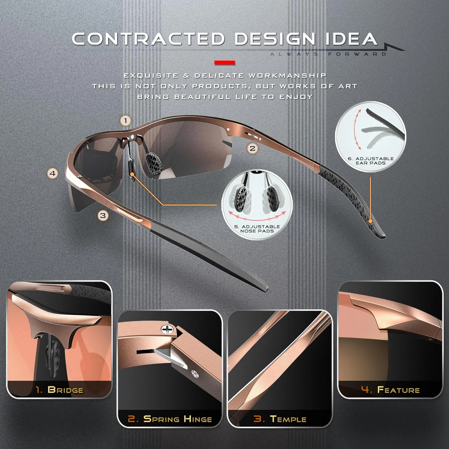 SIPLION Sunglasses Men Polarized for Men's Driving Sport Fishing hiking UV Protection Al-Mg Metal Frame Ultra Light