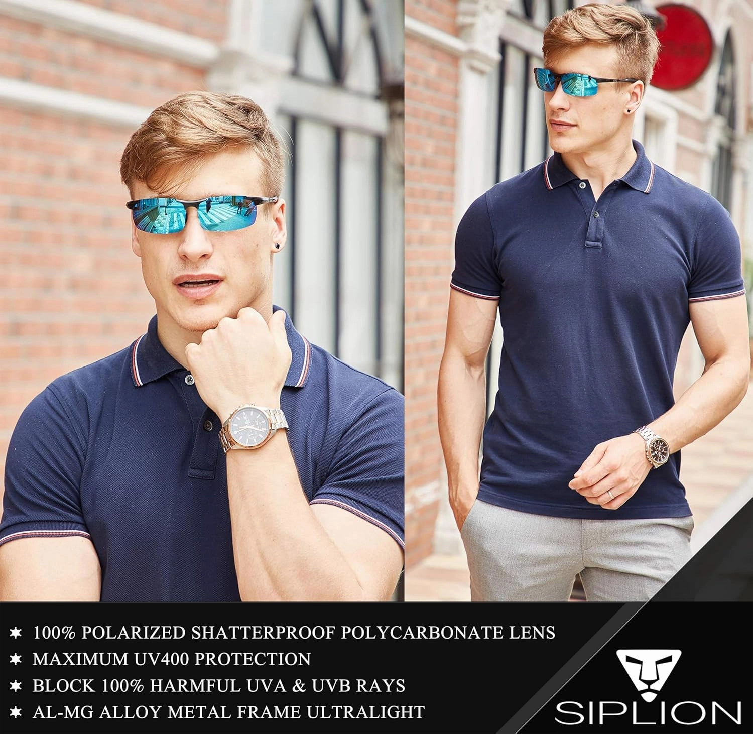 SIPLION Sunglasses Men Polarized for Men's Driving Sport Fishing hiking UV Protection Al-Mg Metal Frame Ultra Light
