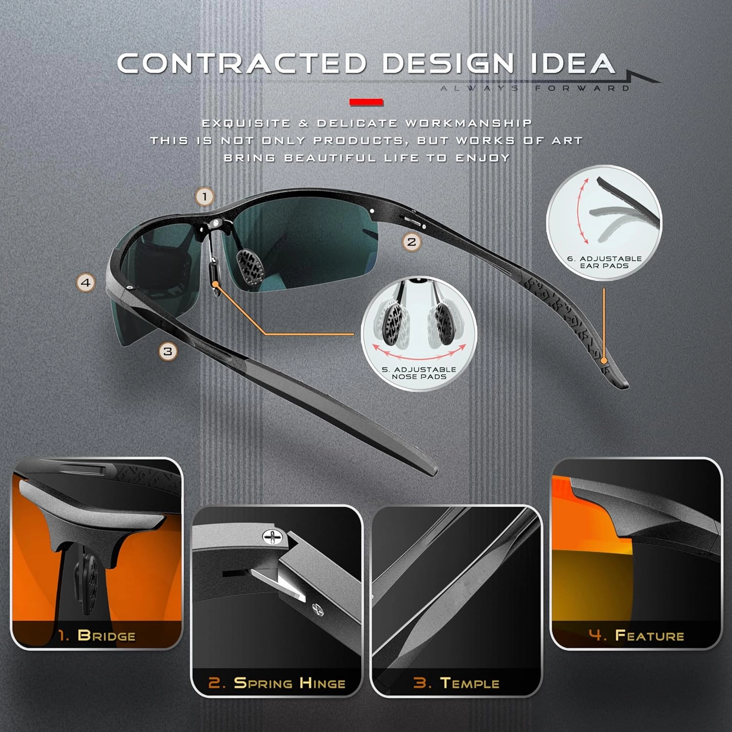 SIPLION Sunglasses Men Polarized for Men's Driving Sport Fishing hiking UV Protection Al-Mg Metal Frame Ultra Light