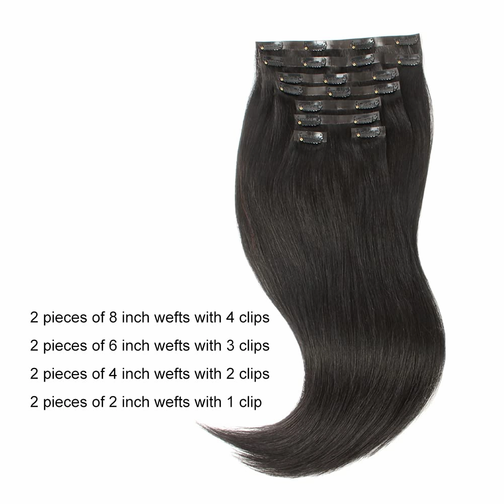 Sixstarhair Clip In Hair Extensions Remy Human Hair Black Hair Extensions Natural Human Hair 120g 8 Pieces Clip In Wefts High Grade Real Hair for Women