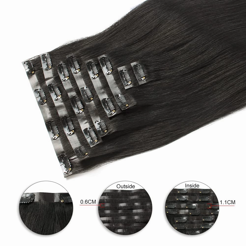 Sixstarhair Clip In Hair Extensions Remy Human Hair Black Hair Extensions Natural Human Hair 120g 8 Pieces Clip In Wefts High Grade Real Hair for Women