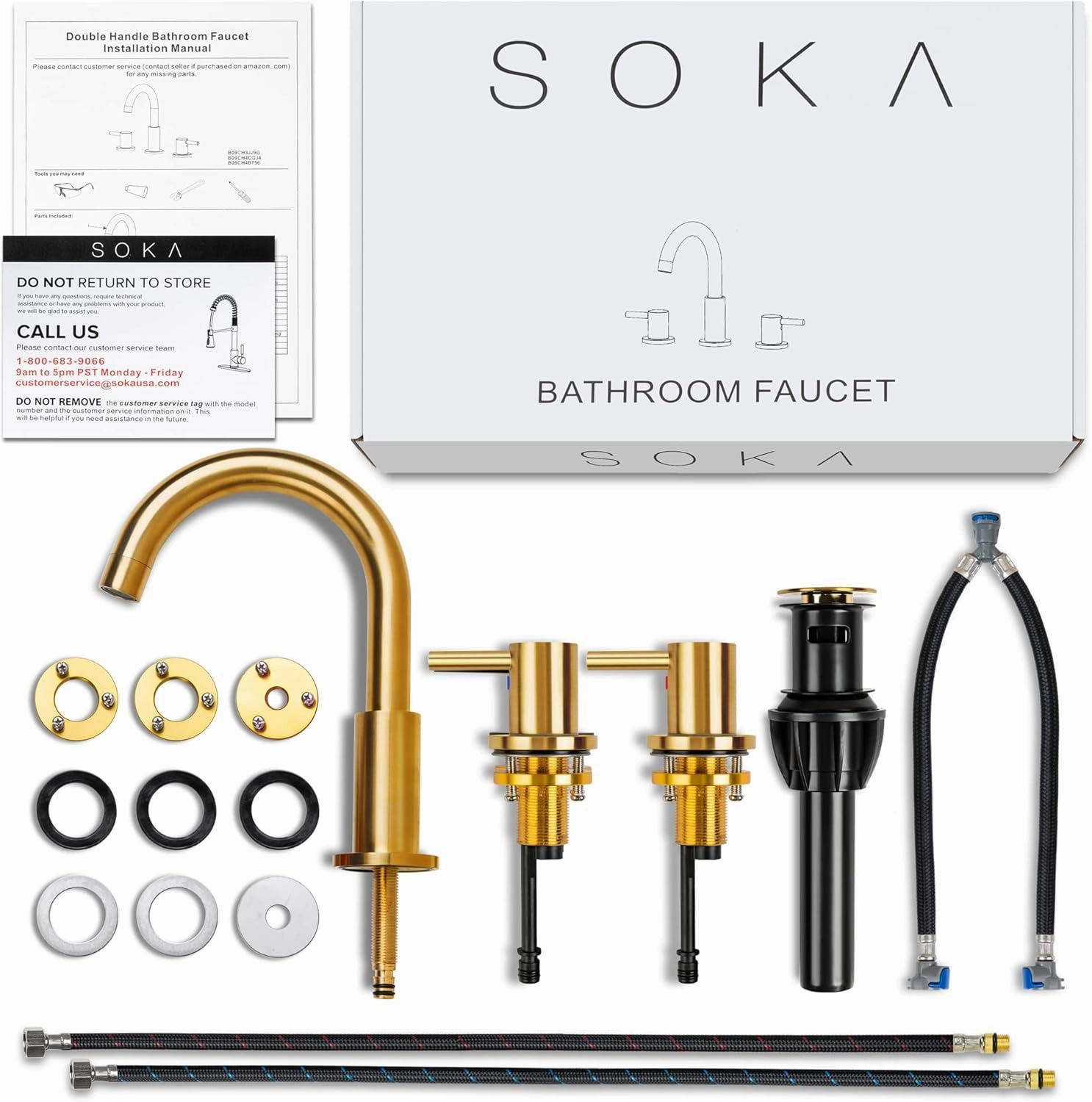 SK1B001AR Bathroom Sink faucets, 8 INCH Gooseneck - Lever, Gold   G