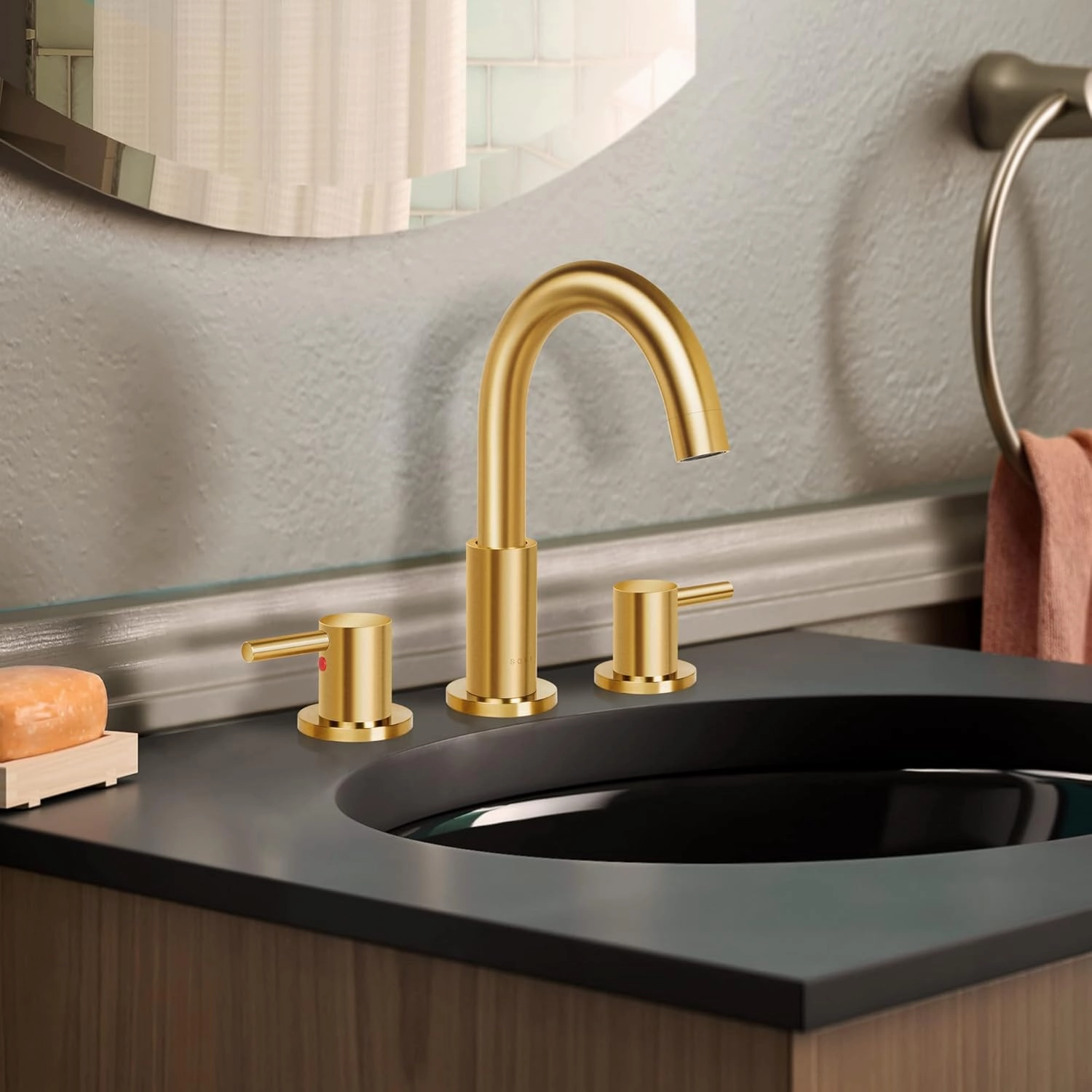 SK1B001AR Bathroom Sink faucets, 8 INCH Gooseneck - Lever, Gold   G